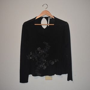 LC Black long sleeve with delicate flower detail.